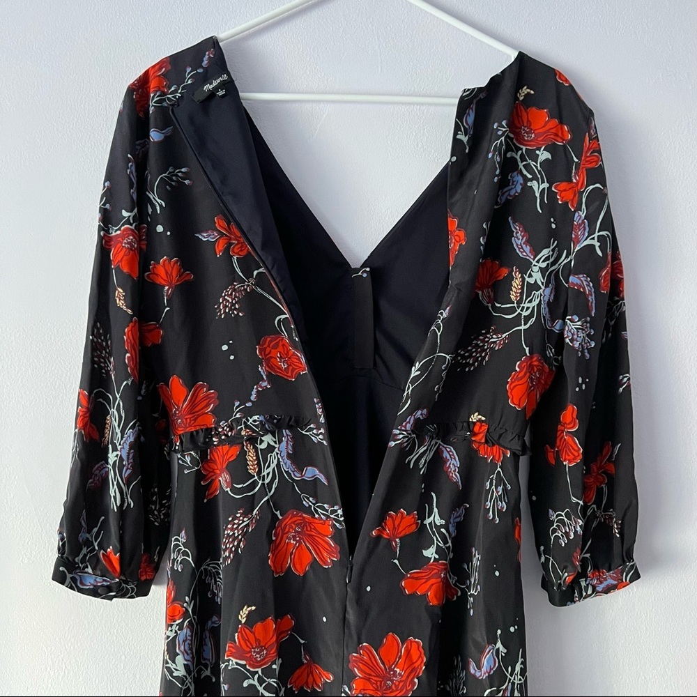 Madewell Windblown Poppies Ruffle Waist Silk Dress 2 - Picture 12 of 14